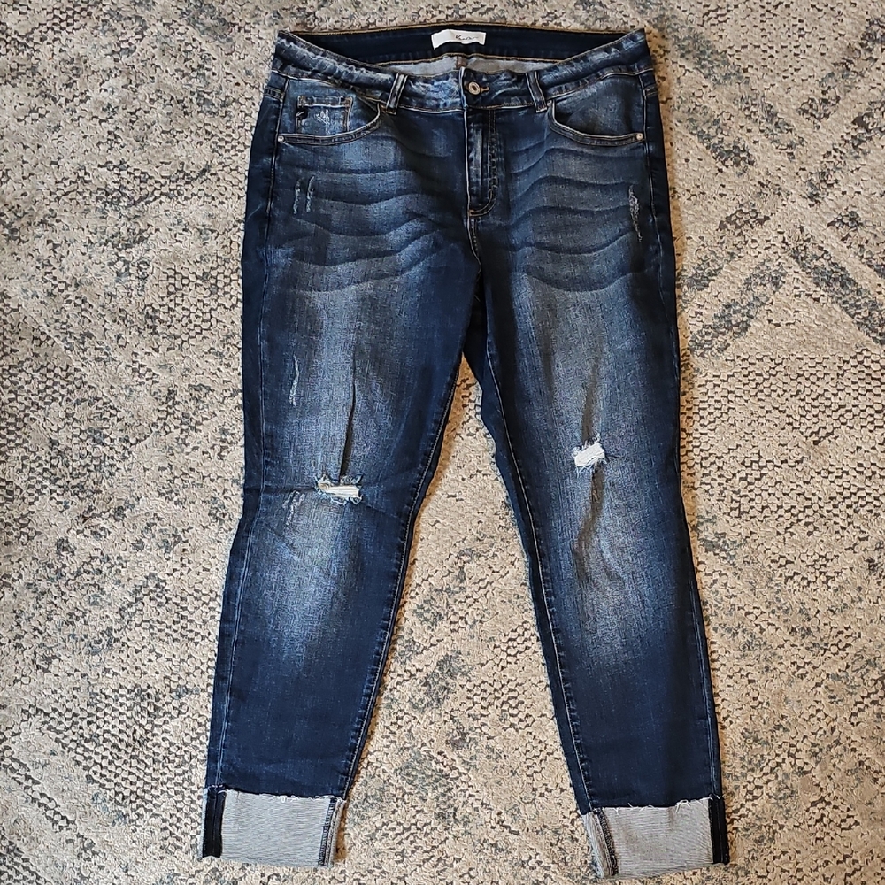 KanCan Dark Blue Distressed Ankle Jeans